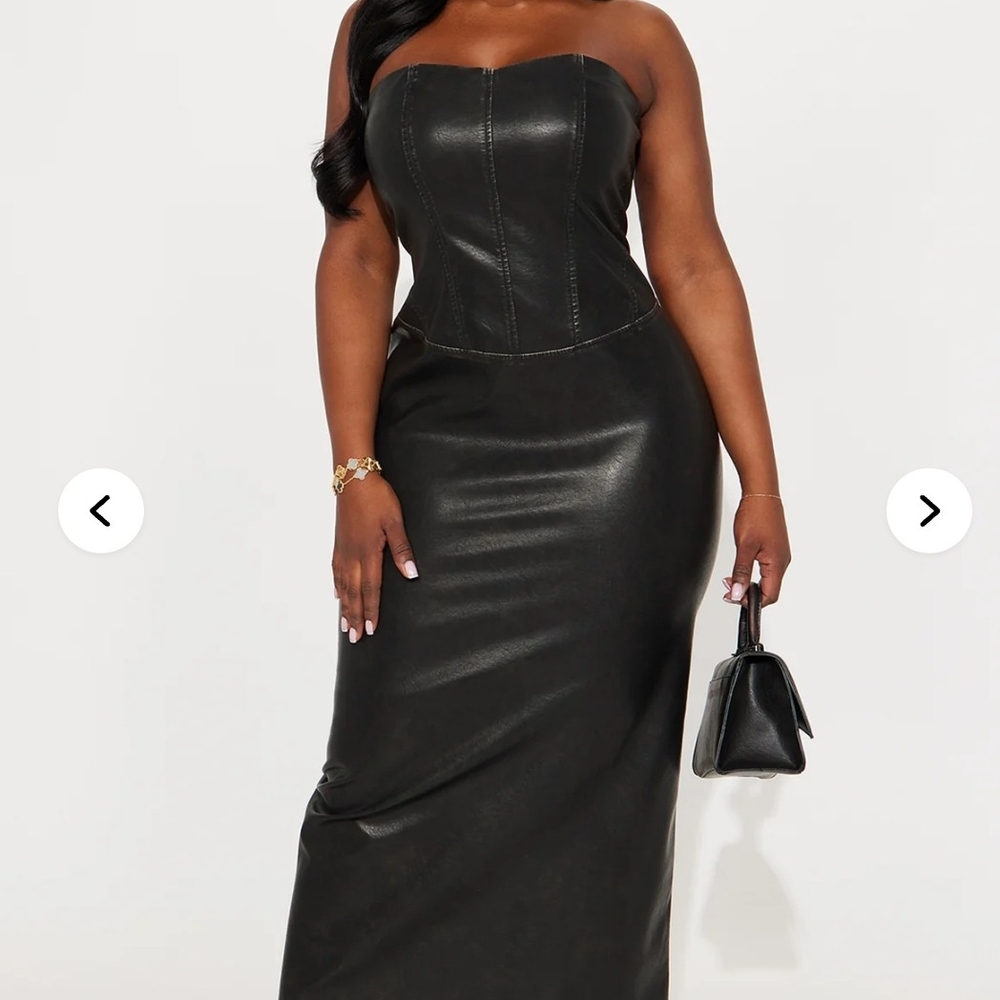 Fashion Nova Elegant Black Faux Leather Strapless Dress